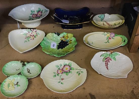 Carlton Ware chinoiserie pedestal dish & 10 various fruit & flower moulded leaf dishes & bowls